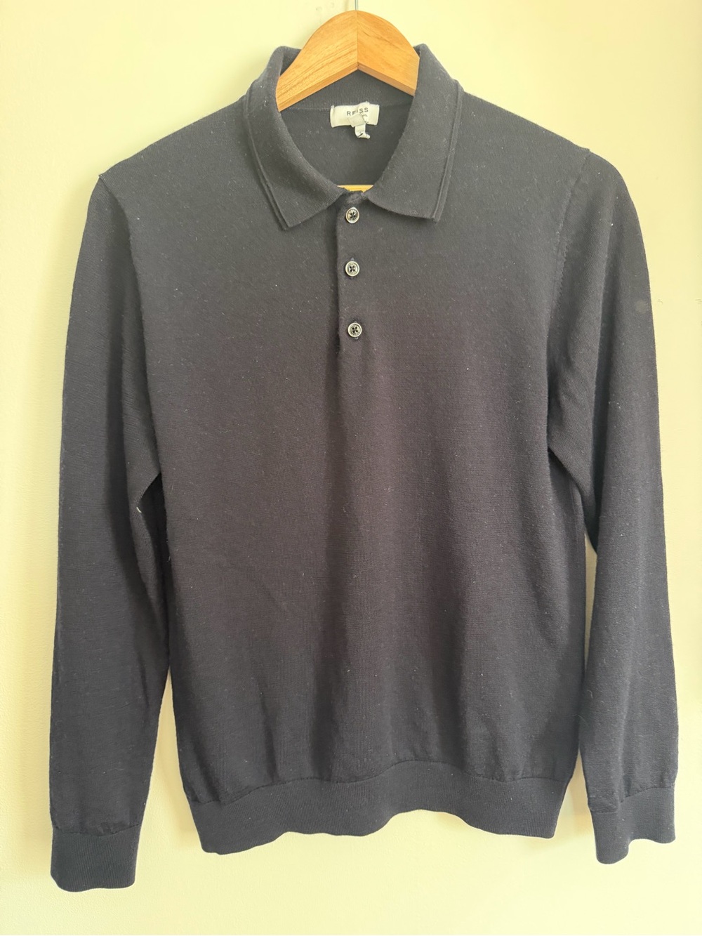 REISS merino wool long sleeve polo shirt navy blue men’s medium business casual